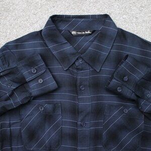 Travis Mathew Shirt Mens Medium Blue Plaid Flannel Rayon/Cotton Long Sleeve